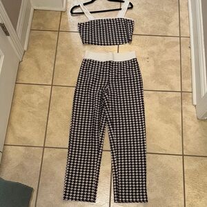 Chic Houndstooth Two-Piece Set